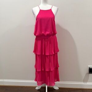 She and Sky Fuchsia Tiered Midi Dress